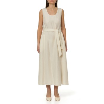 Vestito smanicato in misto lino con cintura Woolrich