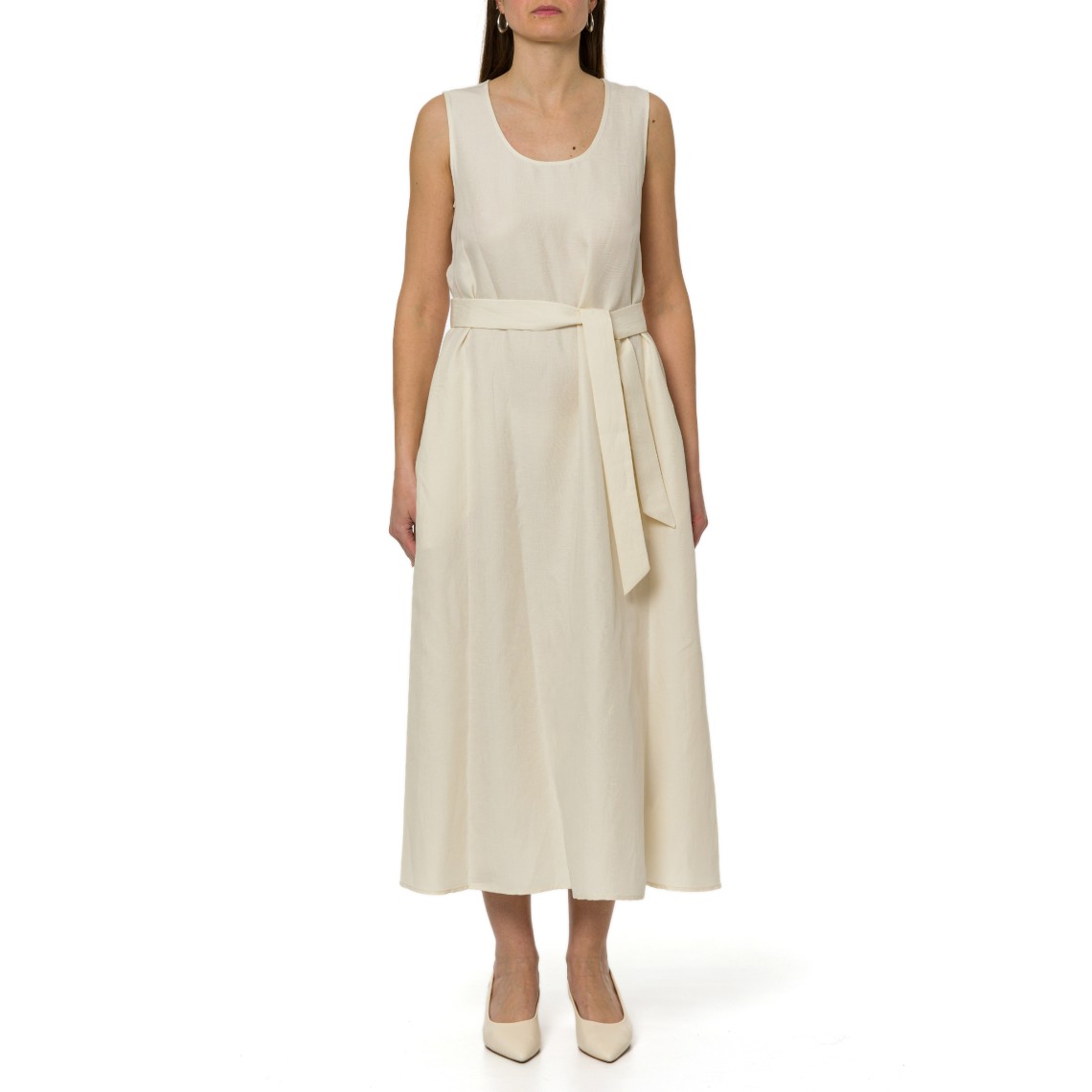 Vestito smanicato in misto lino con cintura Woolrich