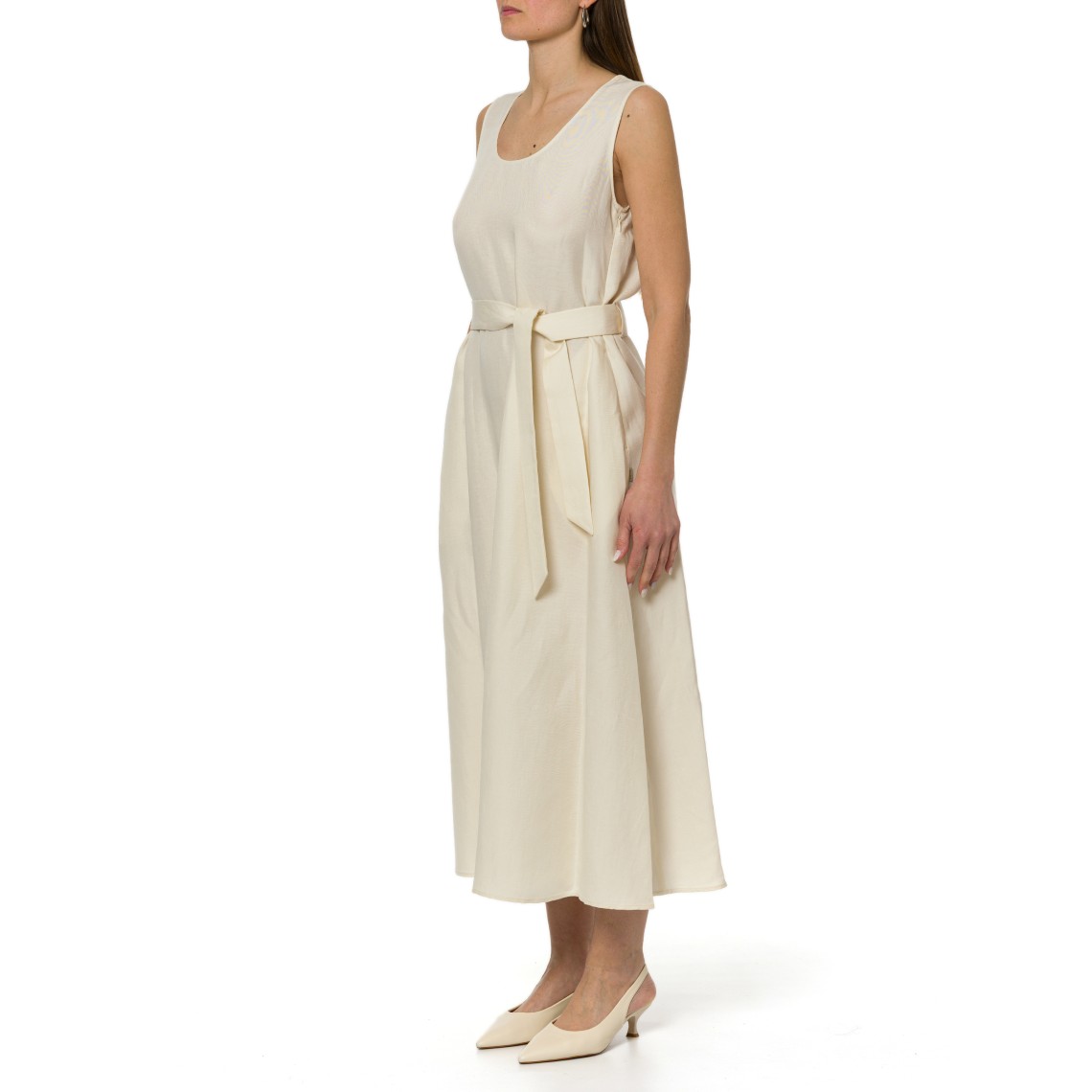 Vestito smanicato in misto lino con cintura Woolrich