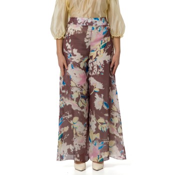 Pantaloni wide-leg Hanita Couture in chiffon stampato