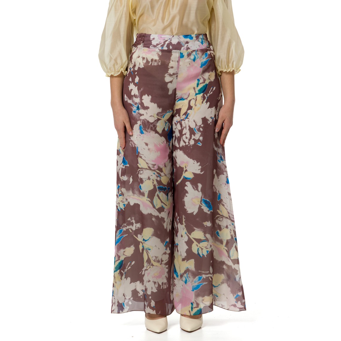 Pantaloni wide-leg Hanita Couture in chiffon stampato