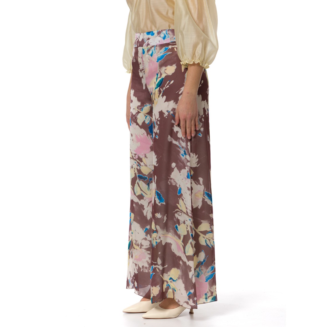 Pantaloni wide-leg Hanita Couture in chiffon stampato