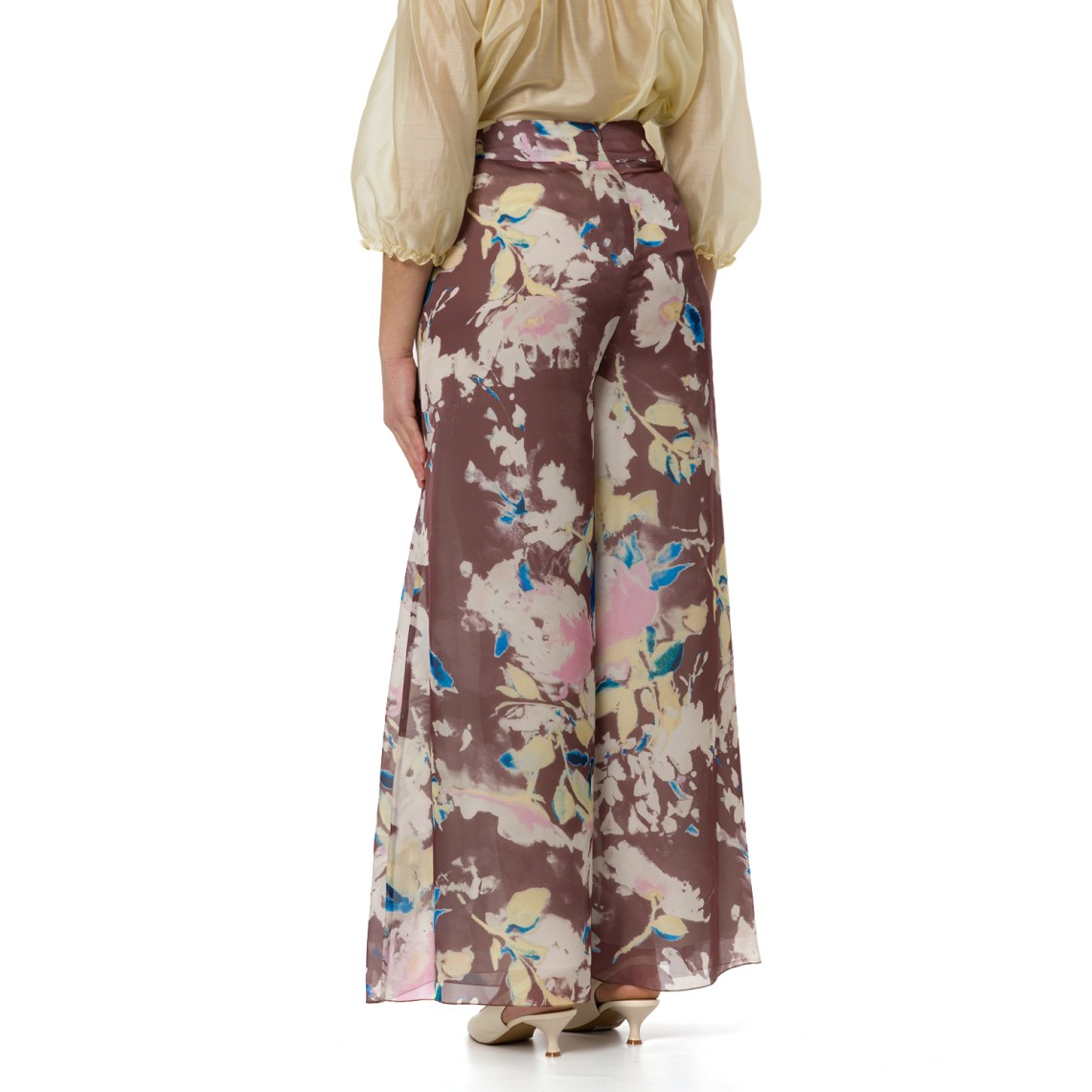 Pantaloni wide-leg Hanita Couture in chiffon stampato