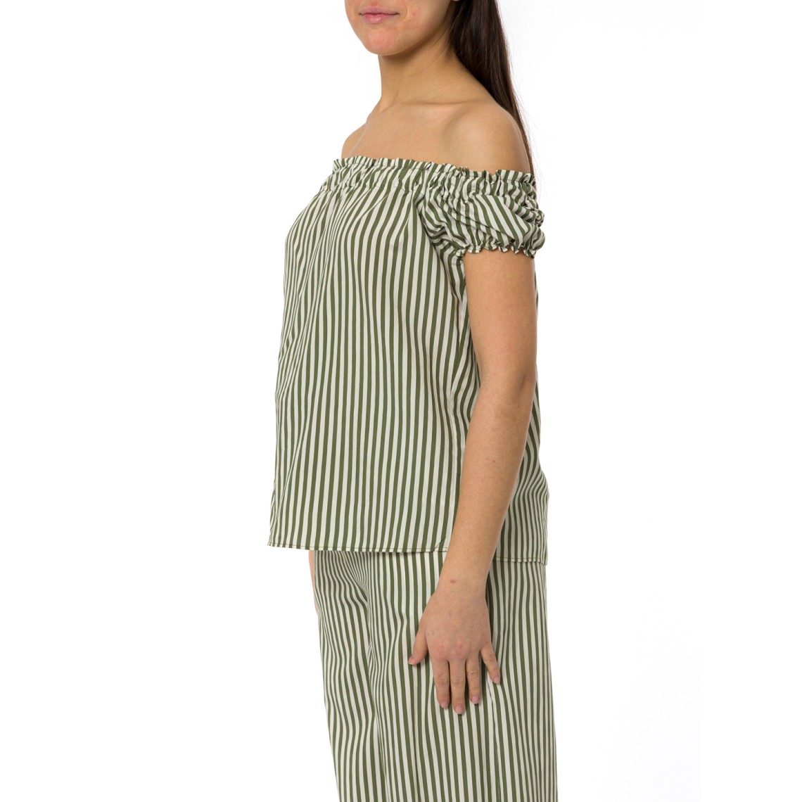 Top bardot a righe con bottoni posteriori Hanita Couture