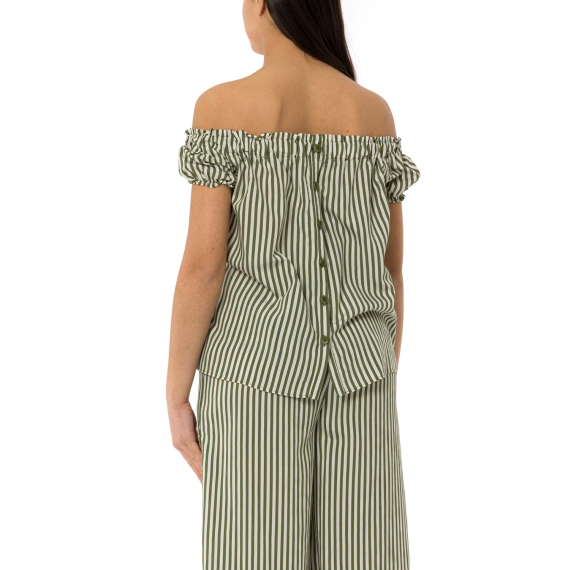 Top bardot a righe con bottoni posteriori Hanita Couture