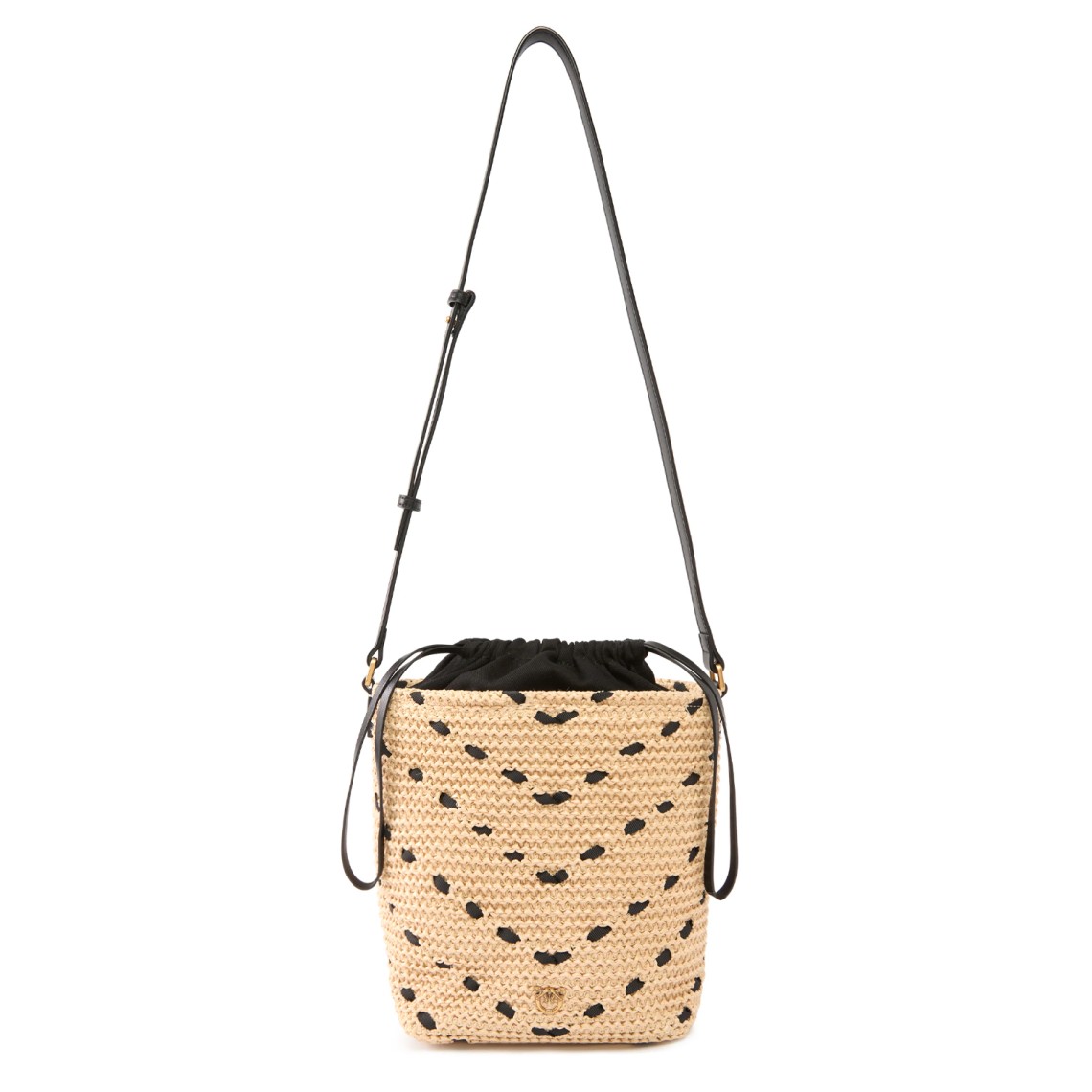 Borsa a tracolla piccola Bucket Mini in rafia con motivo chevron Pinko