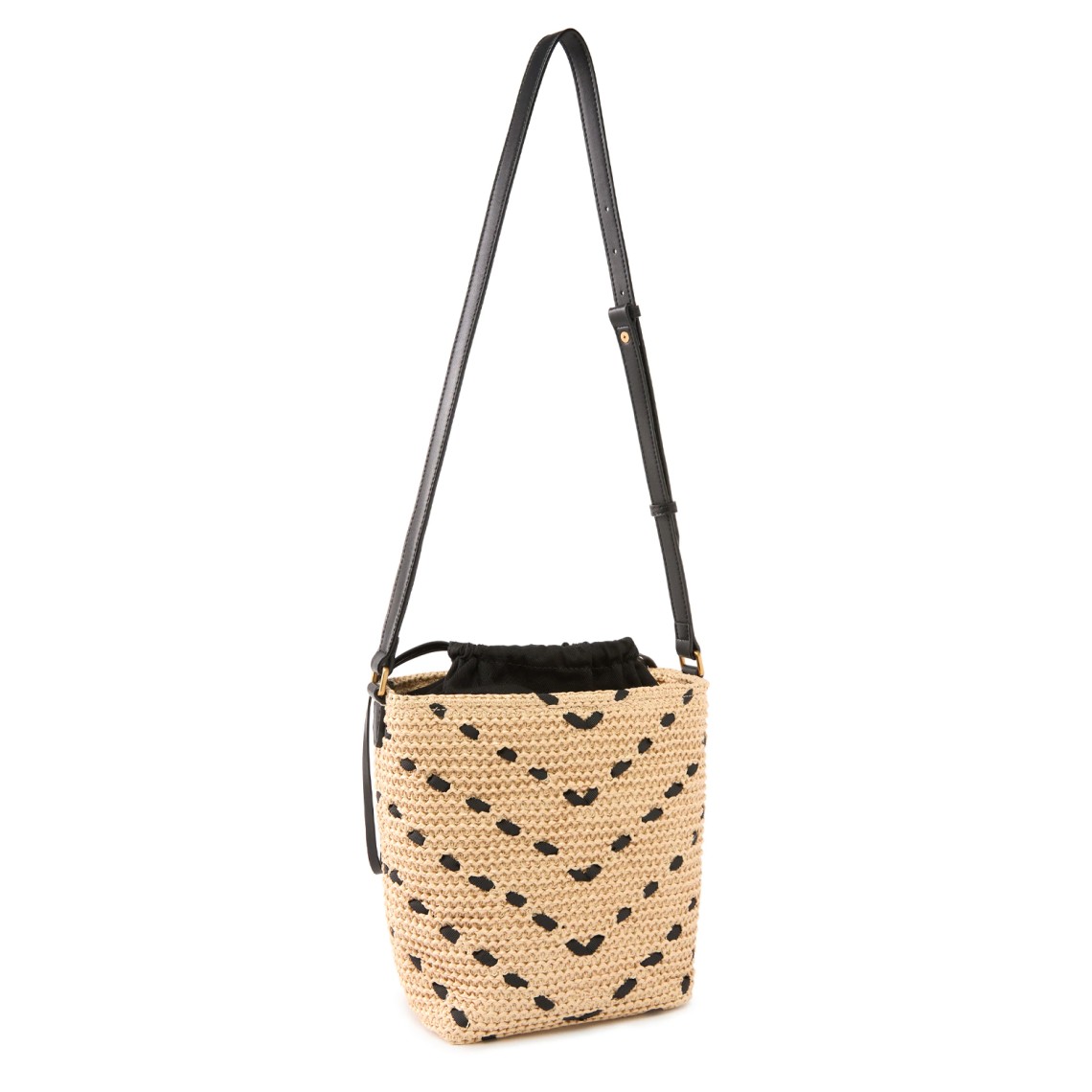 Borsa a tracolla piccola Bucket Mini in rafia con motivo chevron Pinko