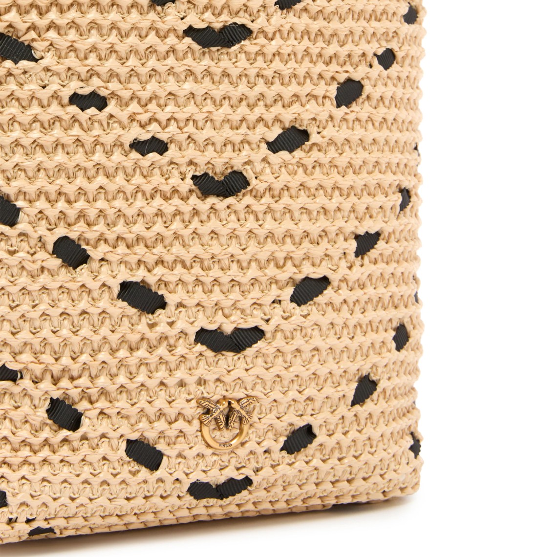 Borsa a tracolla piccola Bucket Mini in rafia con motivo chevron Pinko