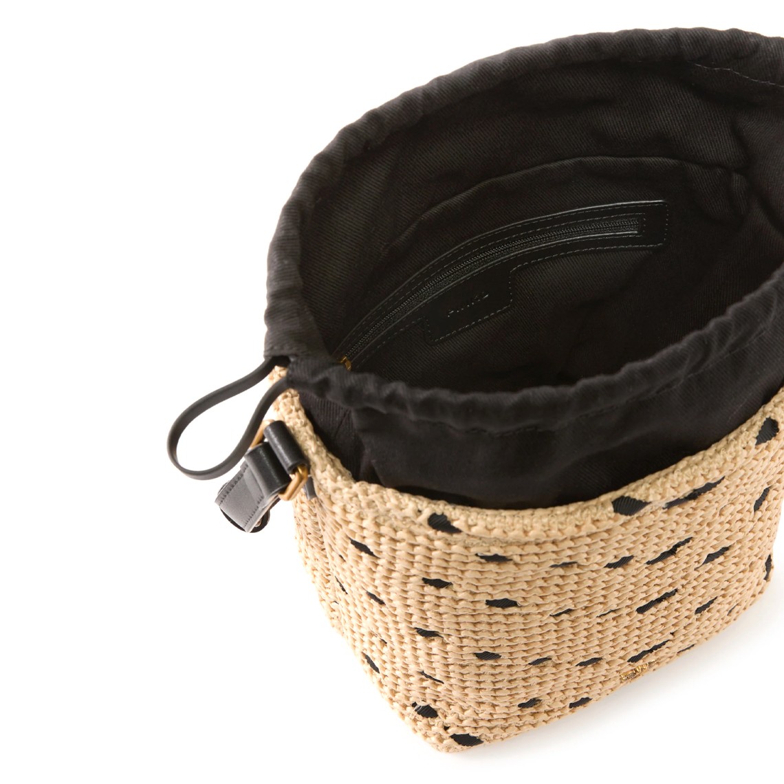 Borsa a tracolla piccola Bucket Mini in rafia con motivo chevron Pinko