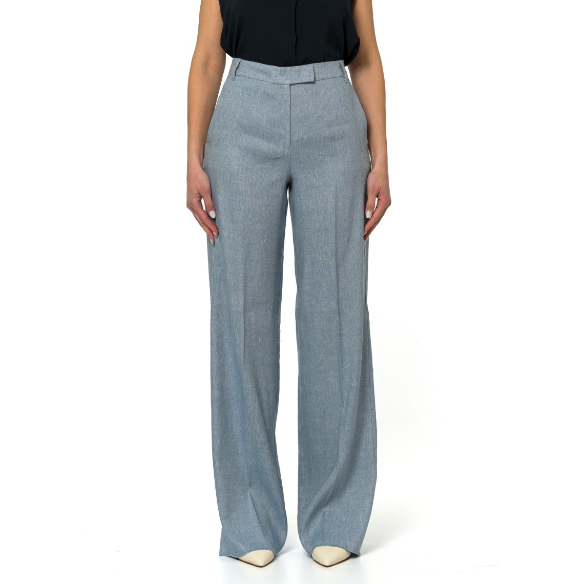 Pantalone palazzo in chevron di lino e viscosa Marella