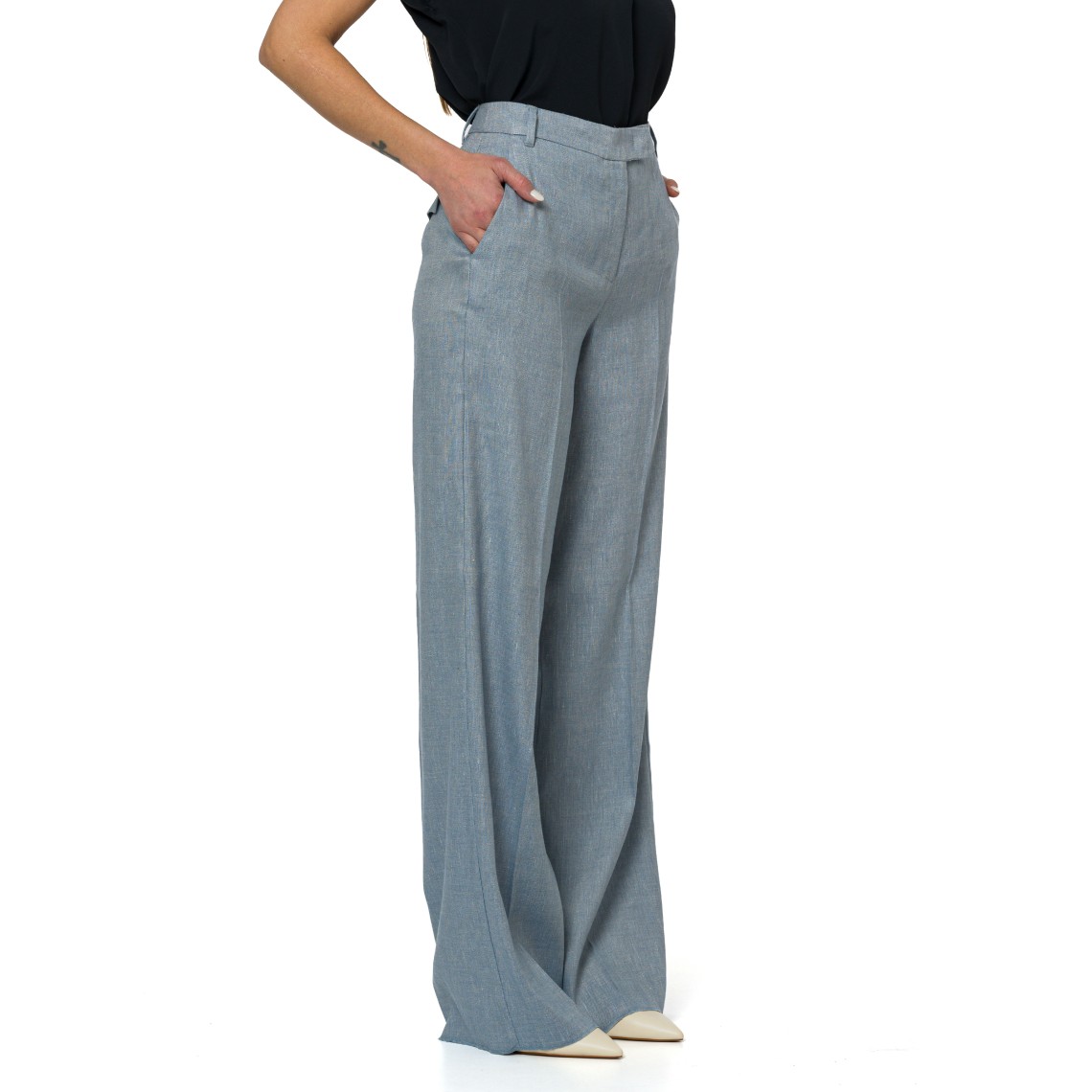 Pantalone palazzo in chevron di lino e viscosa Marella