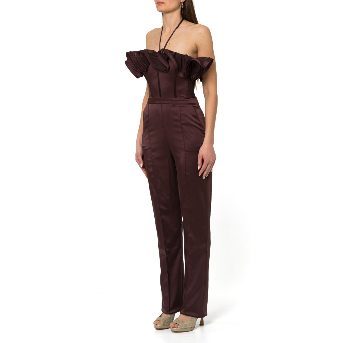 Tuta in raso stretch con maxi ruche Elisabetta Franchi