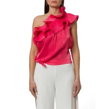 Top monospalla Hanita Couture con volant plissè allo scollo