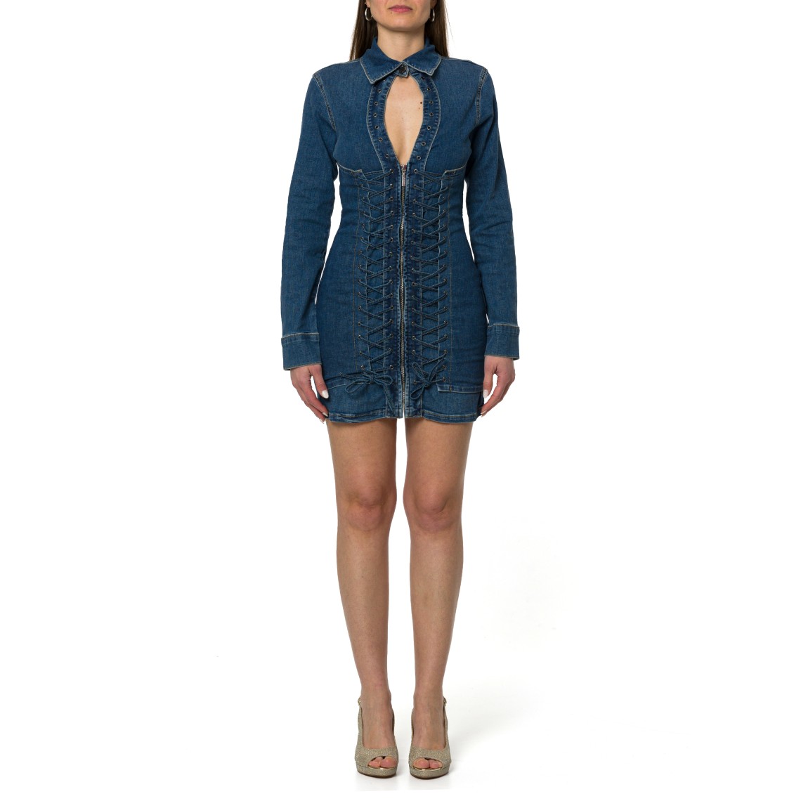 Abito corto in denim con stringhe Liu Jo