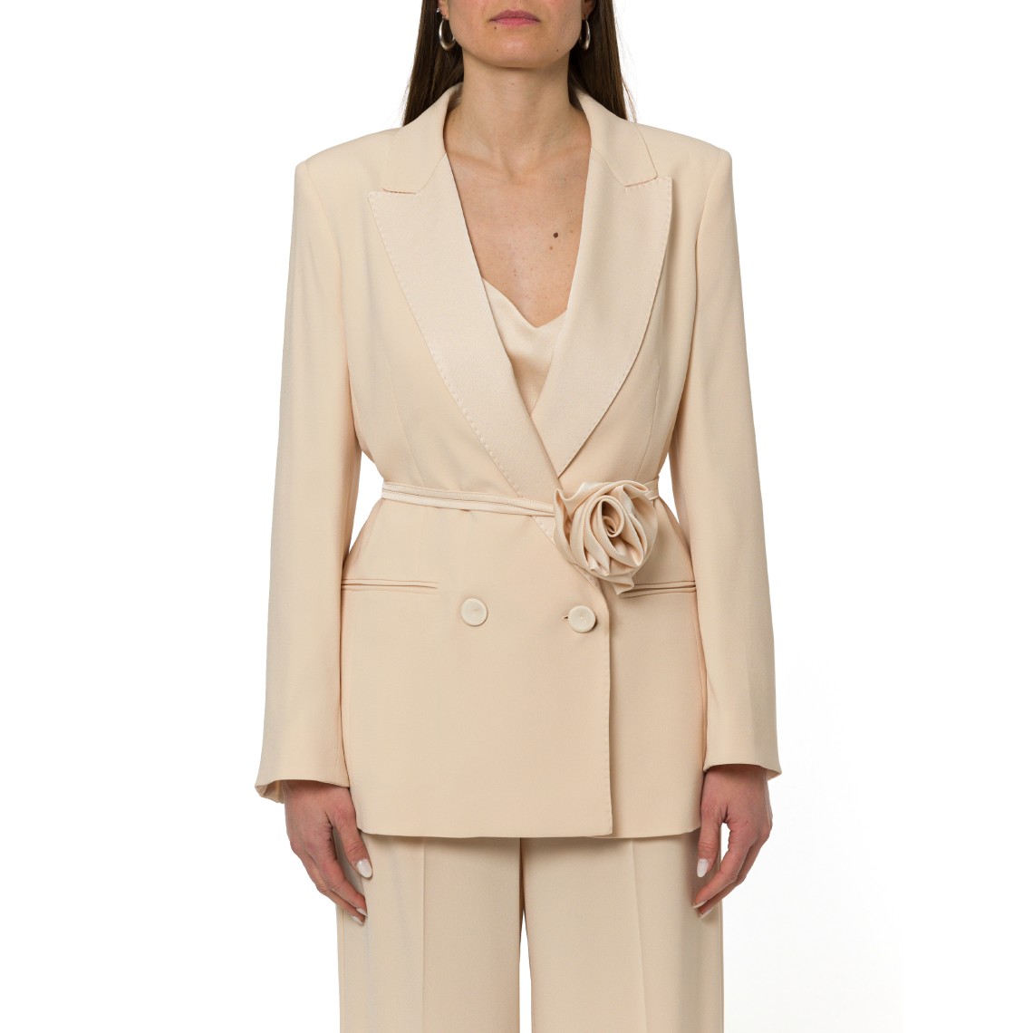 Blazer in envers satin con cintura Marella