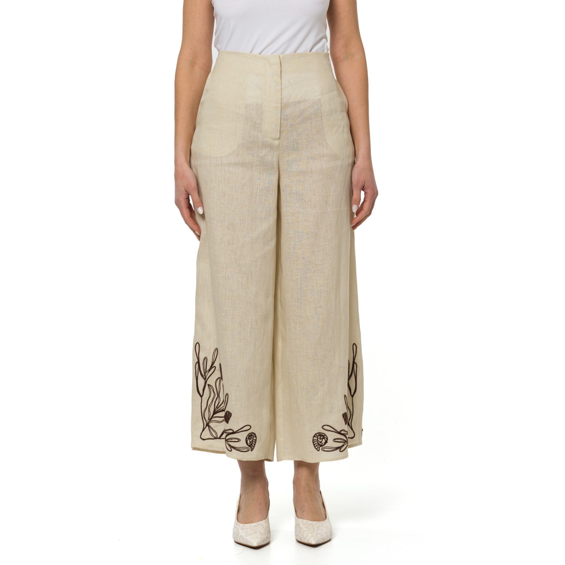 Pantalone in lino con ricami Marella
