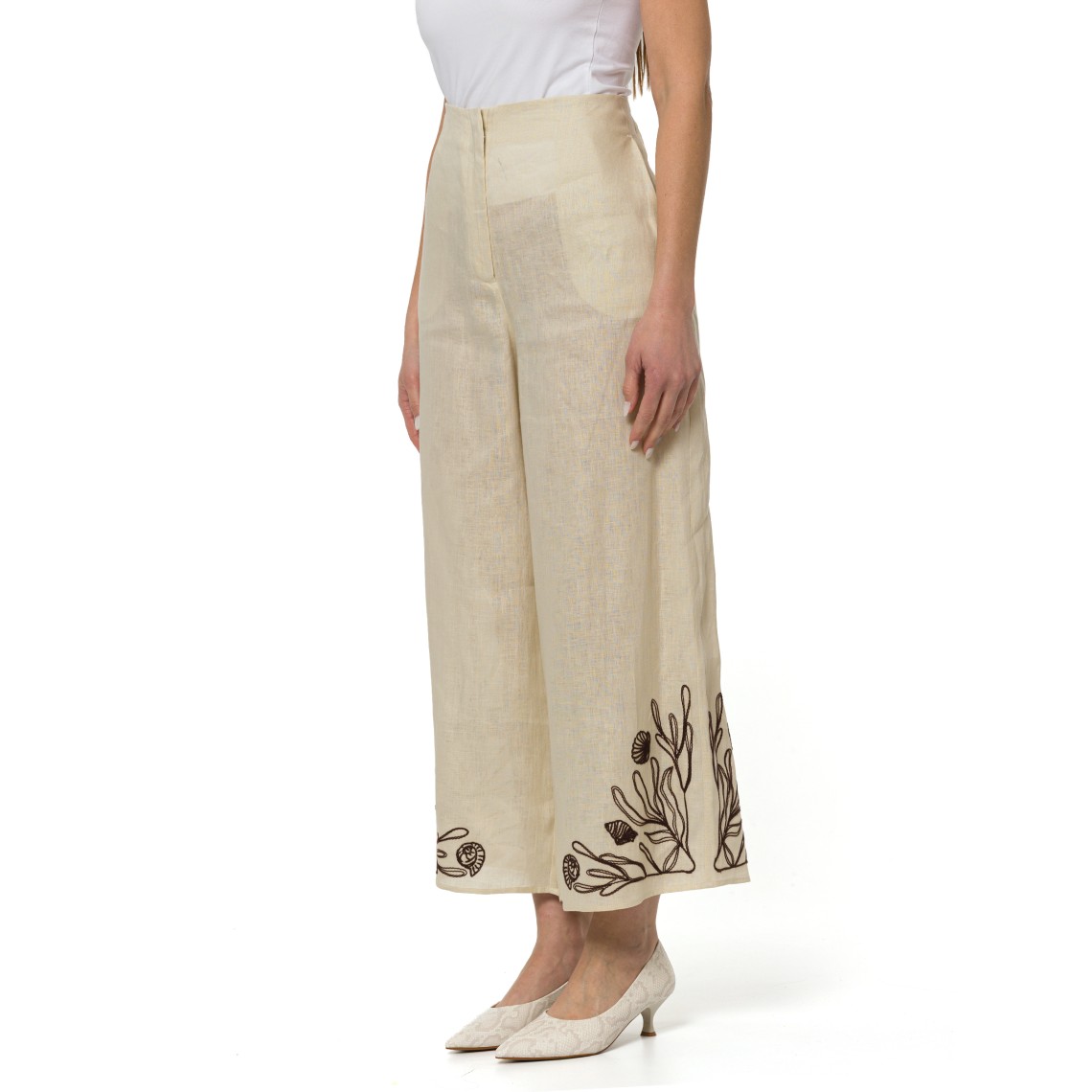 Pantalone in lino con ricami Marella