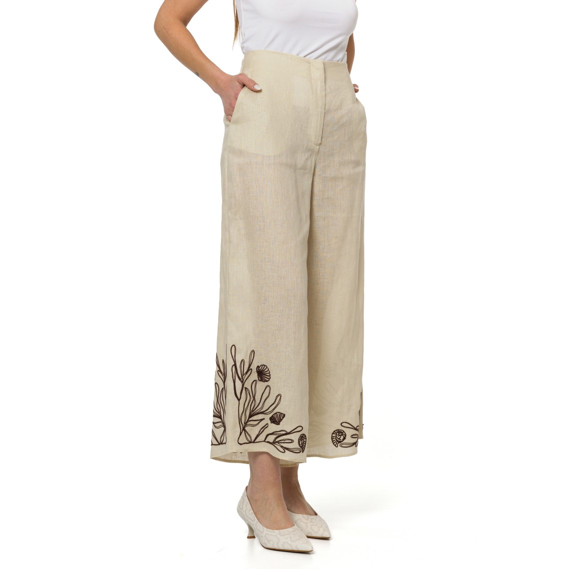 Pantalone in lino con ricami Marella
