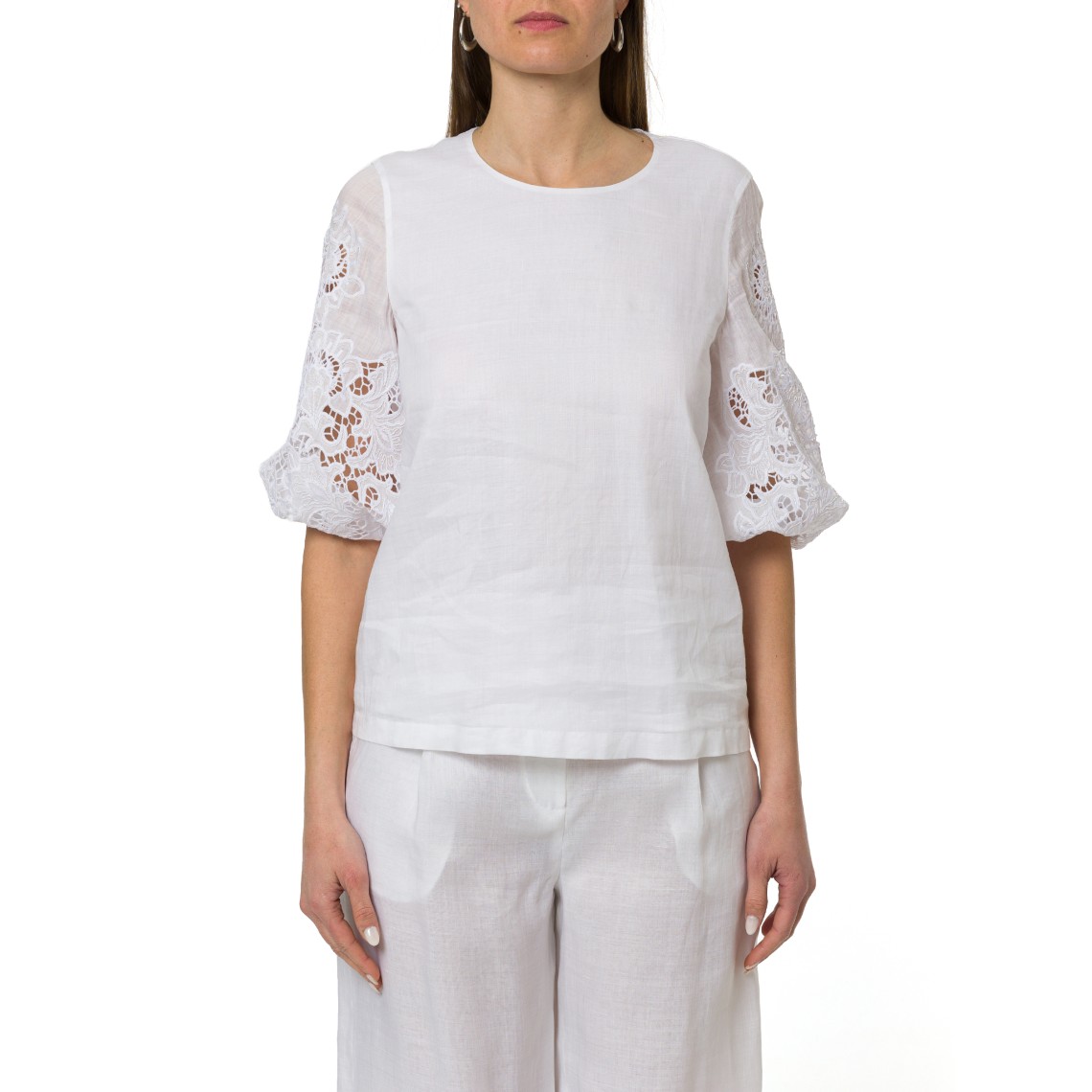 T-shirt in garza ramié e Sangallo Mstordine Max Mara Studio