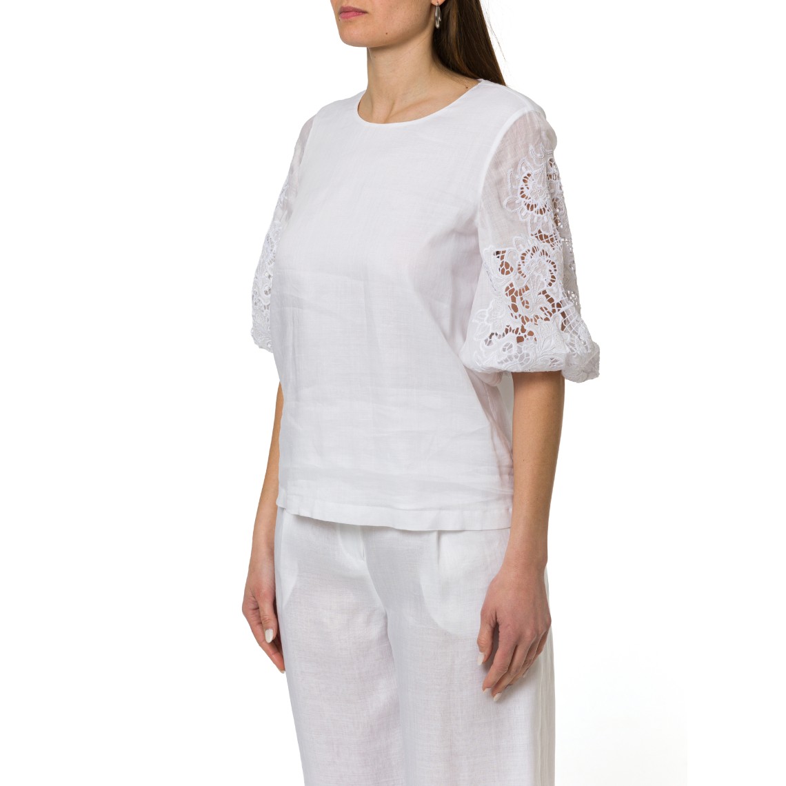 T-shirt in garza ramié e Sangallo Mstordine Max Mara Studio