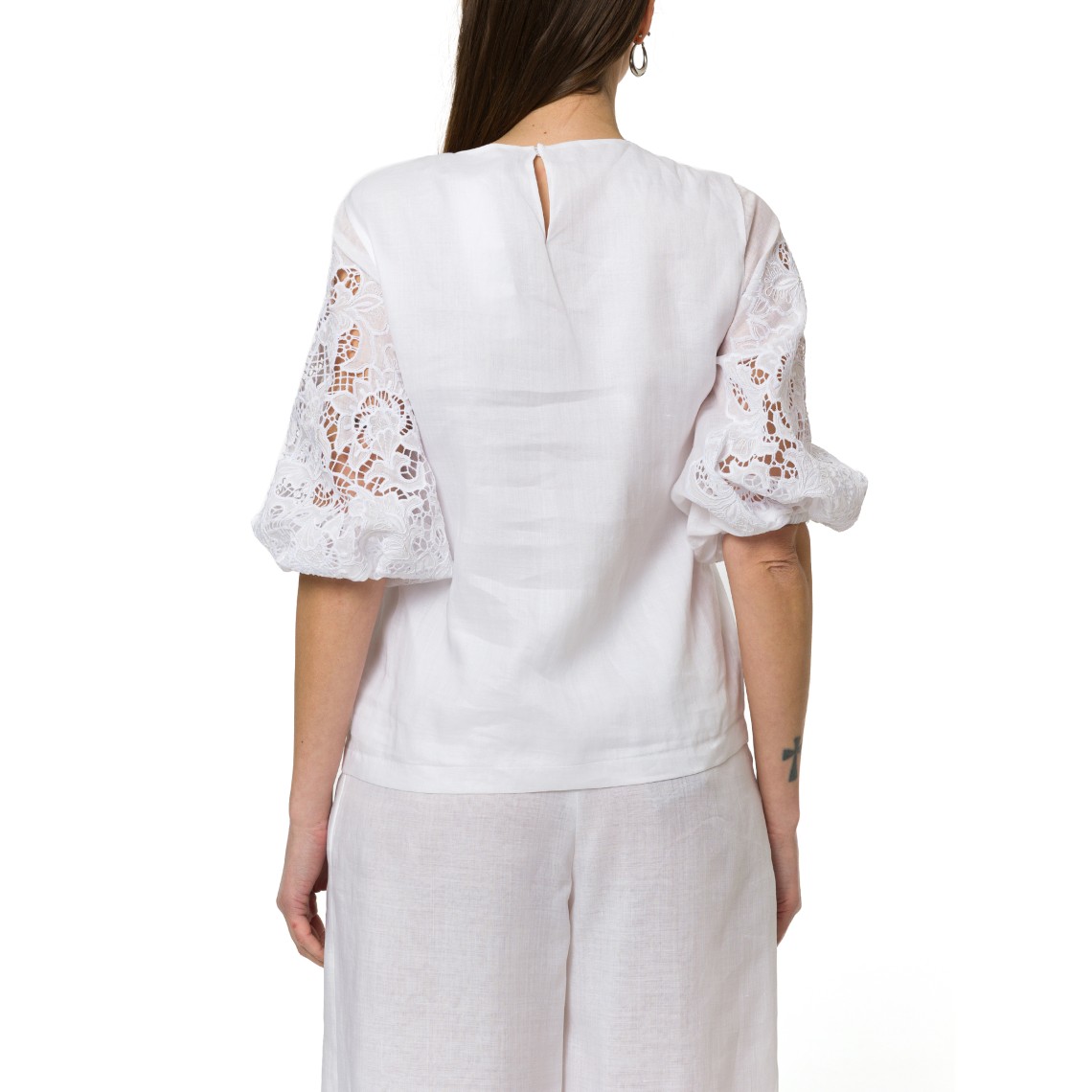 T-shirt in garza ramié e Sangallo Mstordine Max Mara Studio