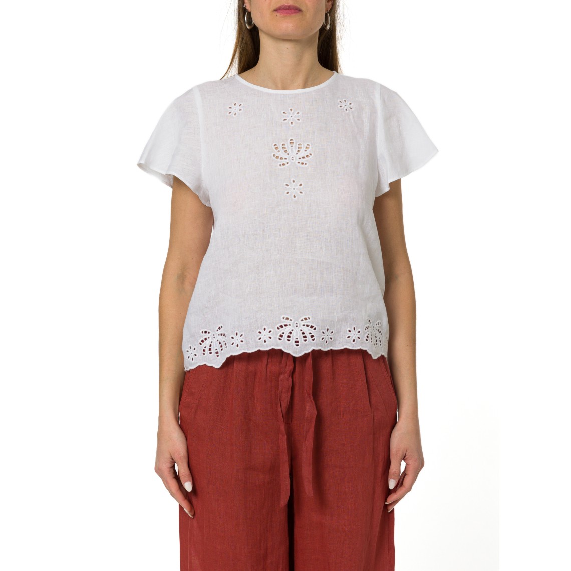 Blusa in lino con ricami Marella Sport