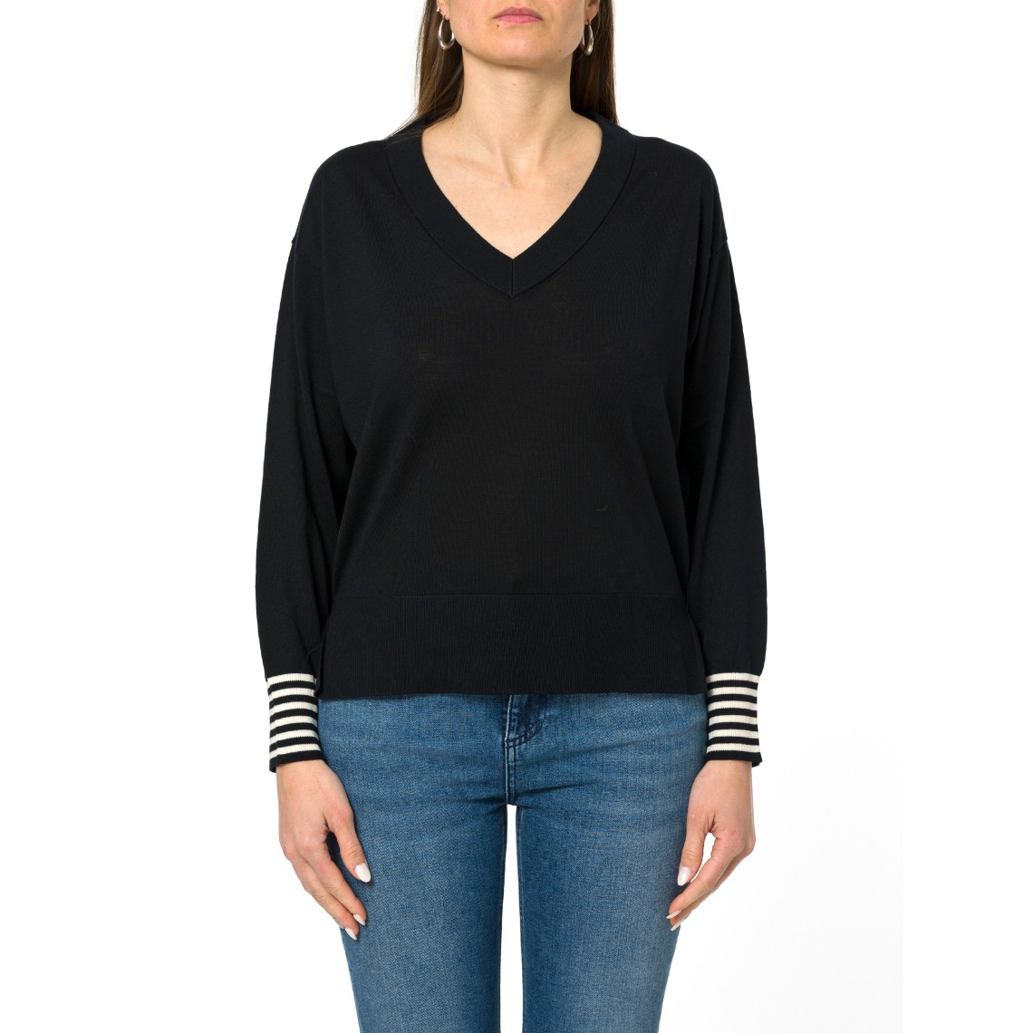 Maglia scollo a V con polsini a contrasto Marella Sport