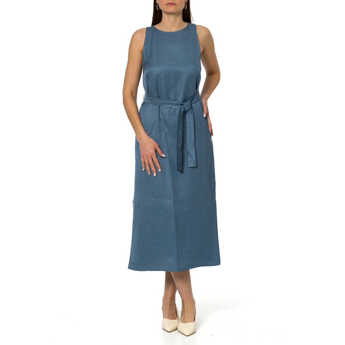 Abito in twill di misto lino con cintura Emme Marella