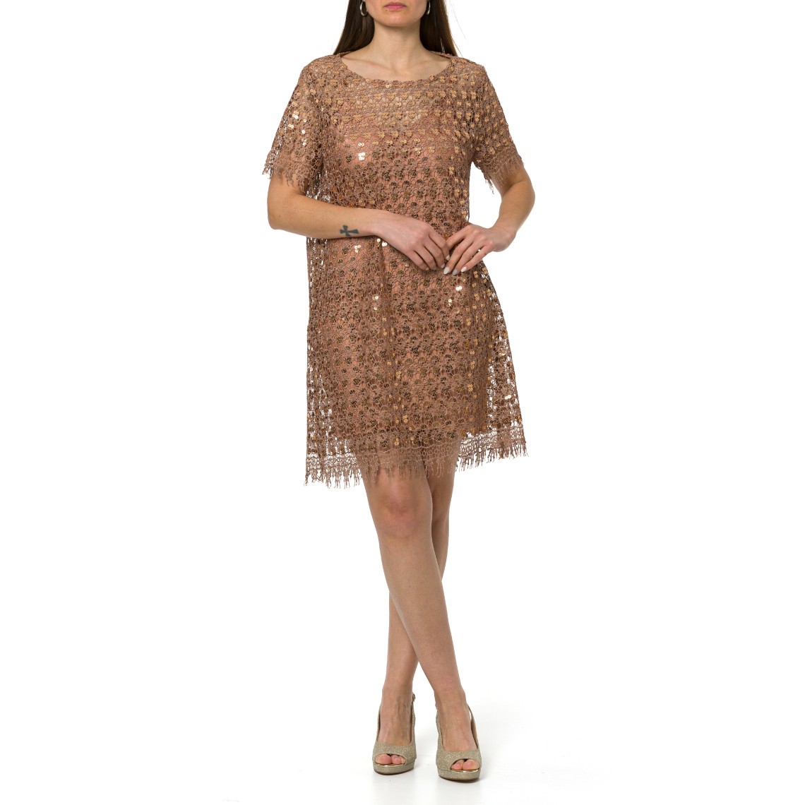 Abito corto in macramè ricamato Hanita Couture