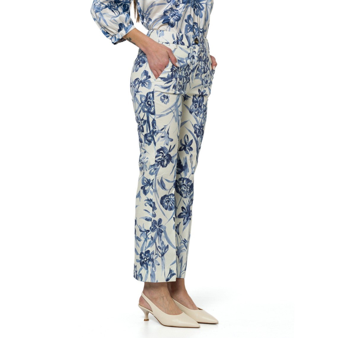 Pantaloni flare in raso di cotone stretch Emme Marella