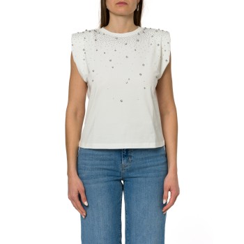T-shirt smanicata con cristalli applicati Emme Marella