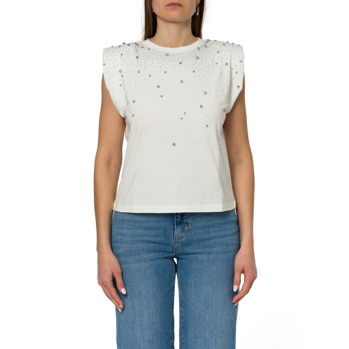T-shirt smanicata con cristalli applicati Emme Marella