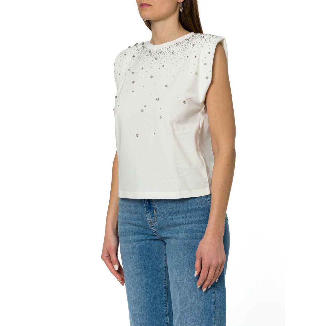 T-shirt smanicata con cristalli applicati Emme Marella