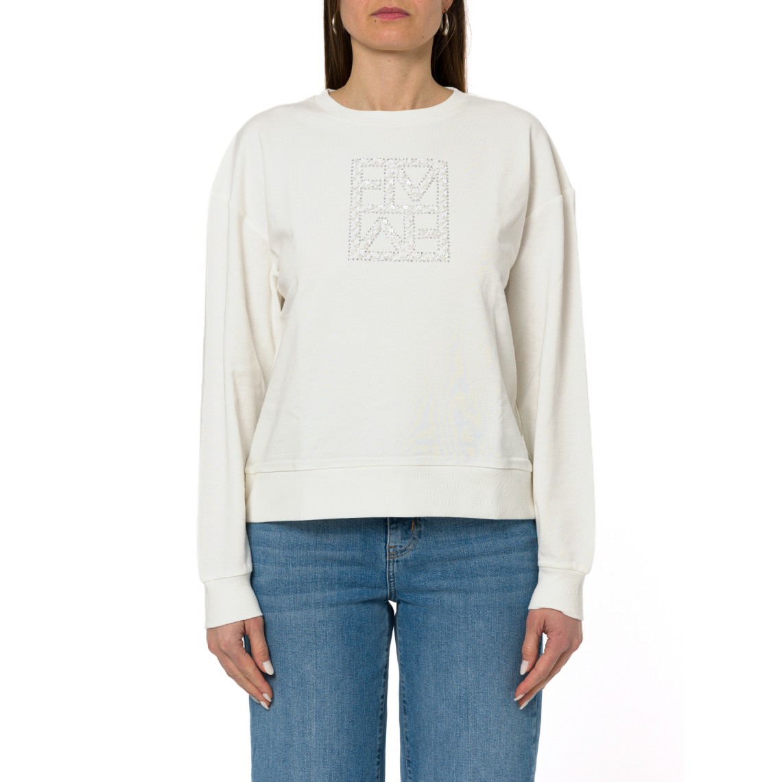 Felpa girocollo con logo ricamato e paillettes Emme Marella