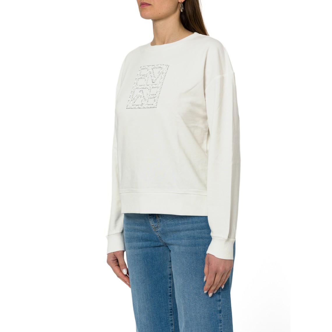 Felpa girocollo con logo ricamato e paillettes Emme Marella
