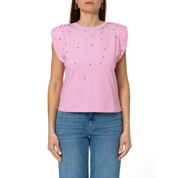 T-shirt smanicata con cristalli applicati Emme Marella