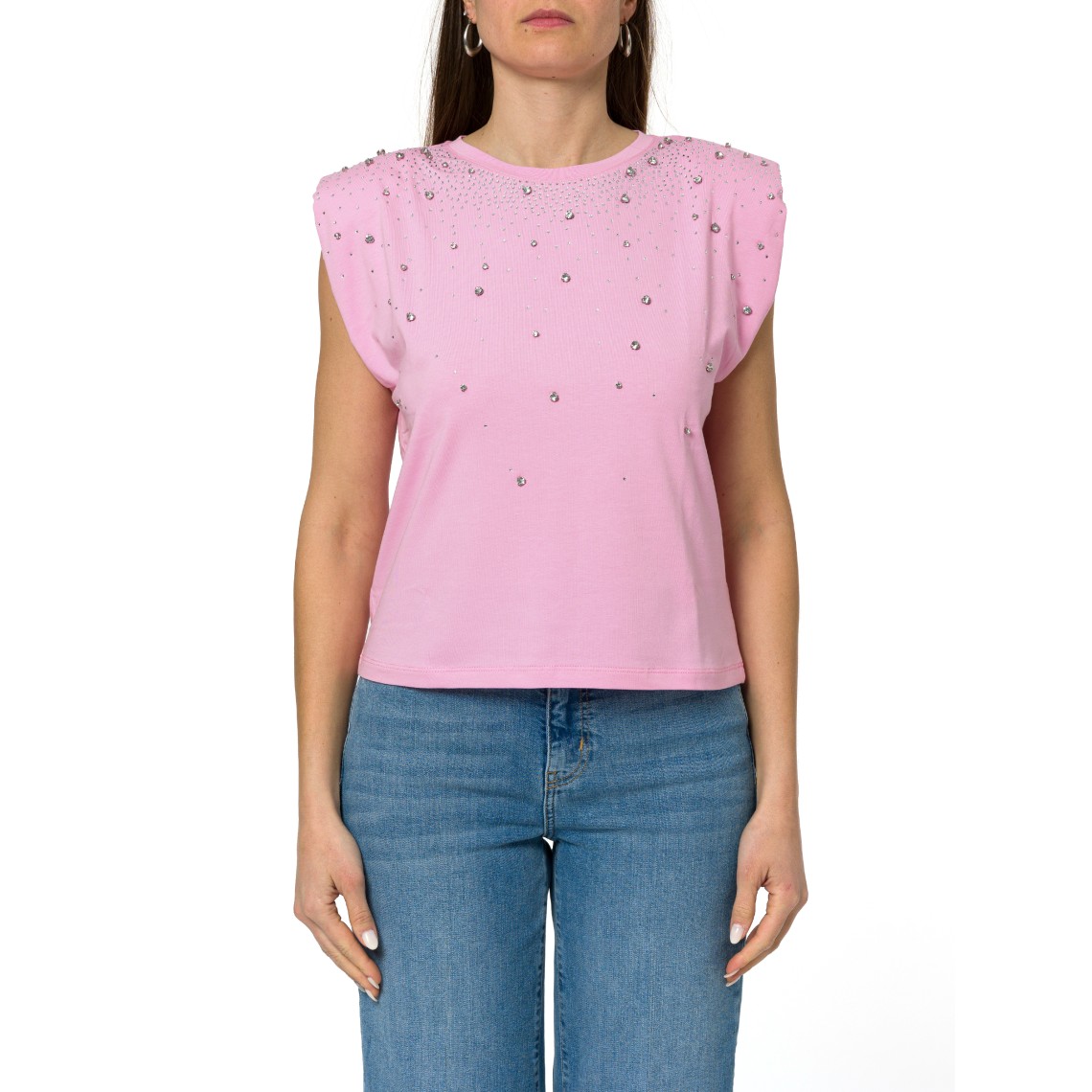 T-shirt smanicata con cristalli applicati Emme Marella