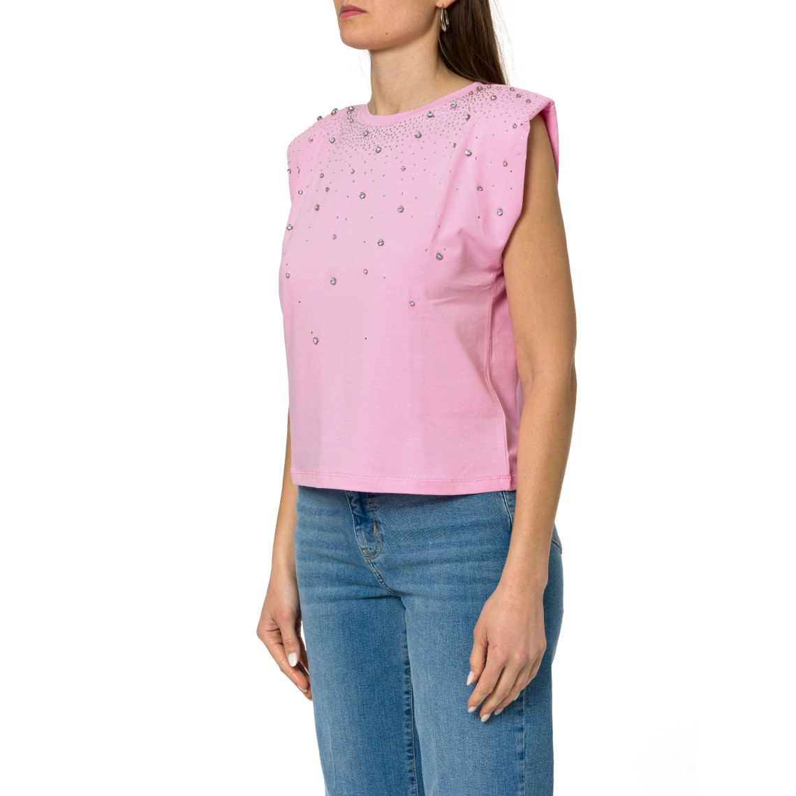 T-shirt smanicata con cristalli applicati Emme Marella