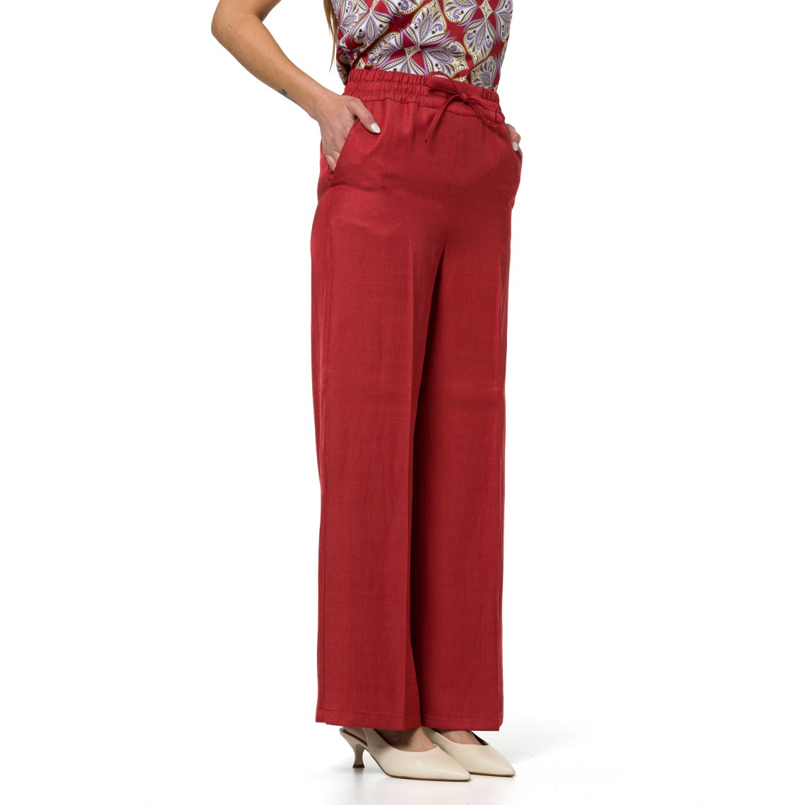 Pantaloni in twill di misto lino con coulisse Emme Marella
