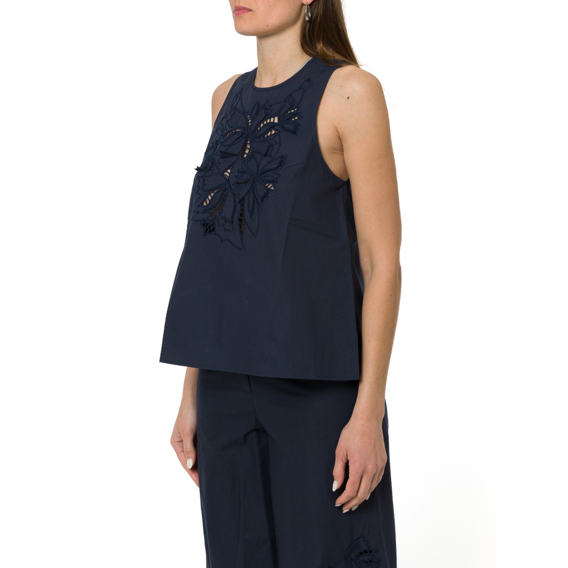 Top in popeline di cotone ricamato i Blues