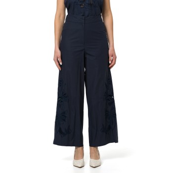 Pantaloni wide-leg in popeline di cotone ricamato i Blues