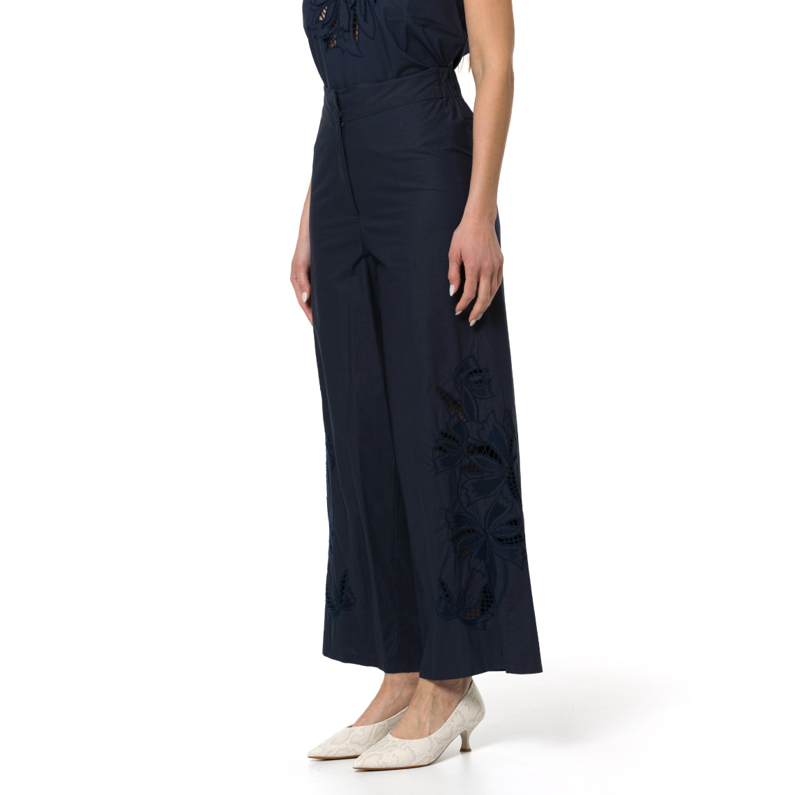 Pantaloni wide-leg in popeline di cotone ricamato i Blues