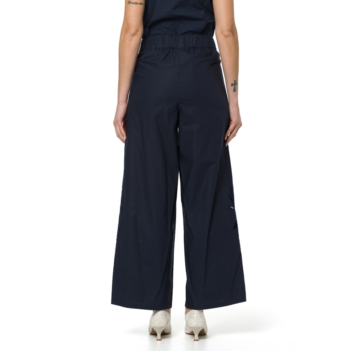 Pantaloni wide-leg in popeline di cotone ricamato i Blues