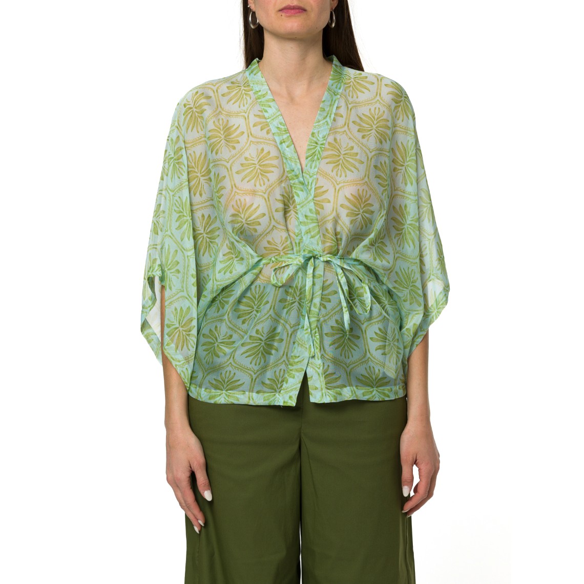 Blusa ampia in misto seta con cintura coordinata i Blues