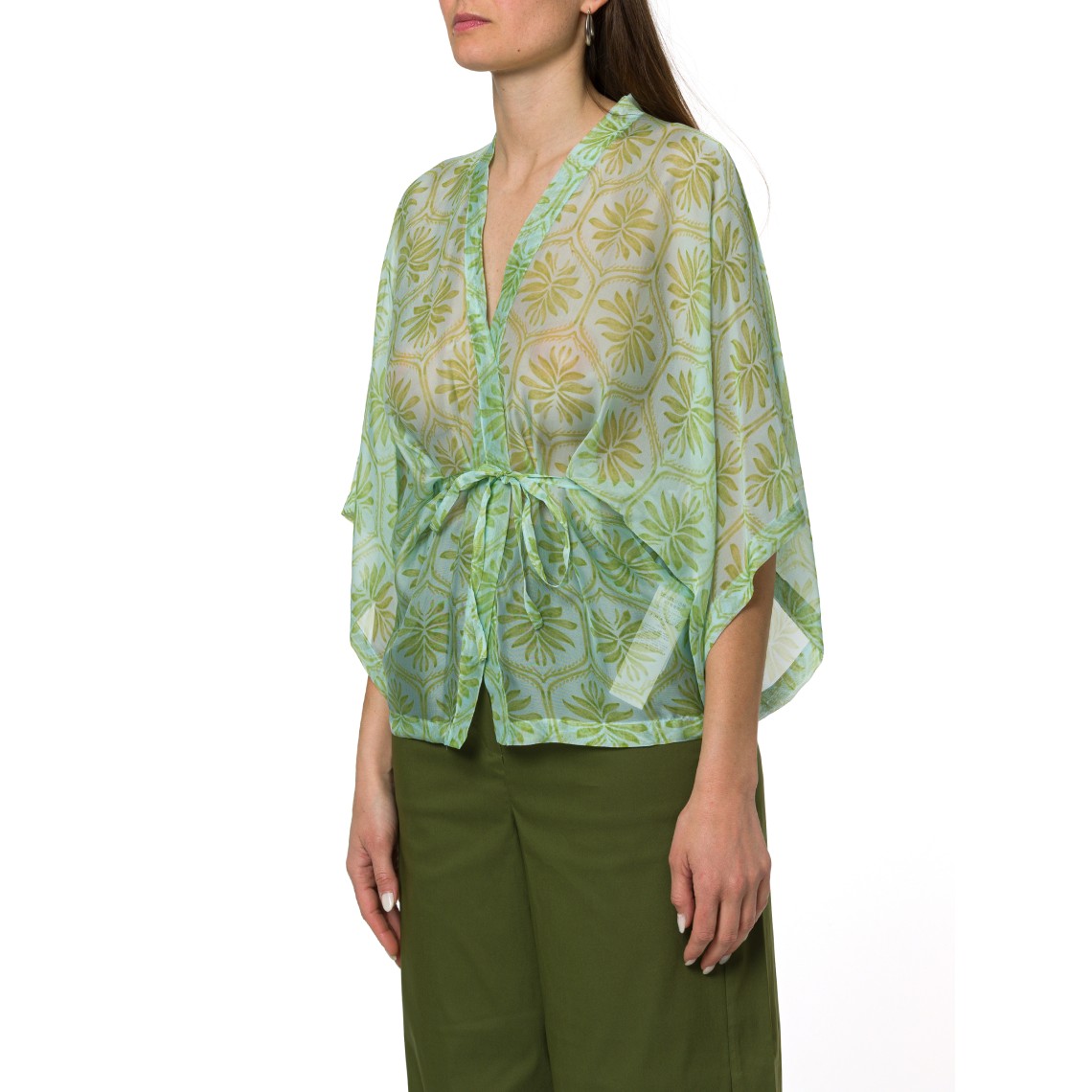 Blusa ampia in misto seta con cintura coordinata i Blues