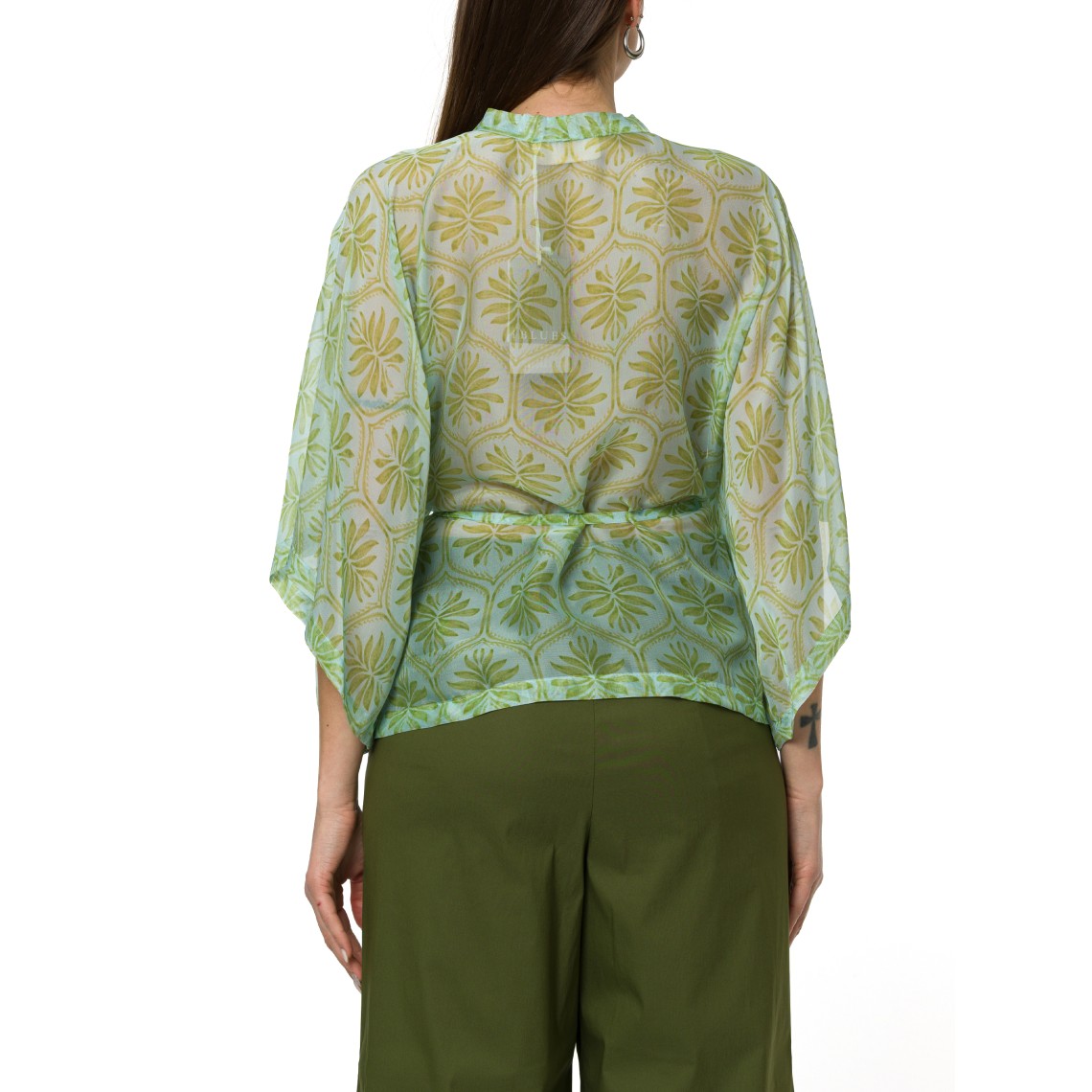 Blusa ampia in misto seta con cintura coordinata i Blues