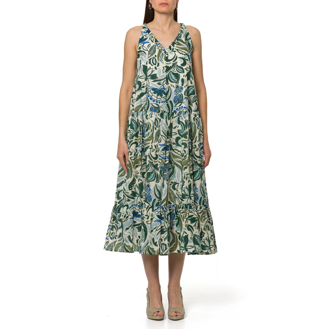 Abito con balze in mussola di cotone stampata i Blues