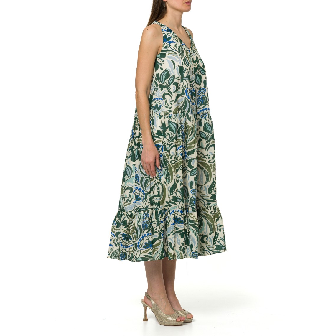 Abito con balze in mussola di cotone stampata i Blues