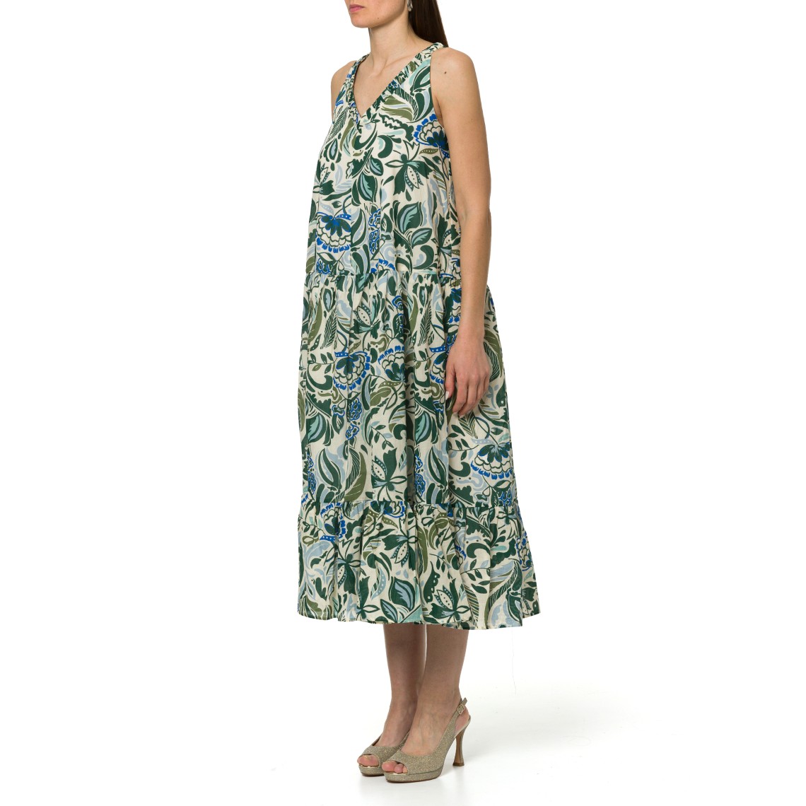 Abito con balze in mussola di cotone stampata i Blues