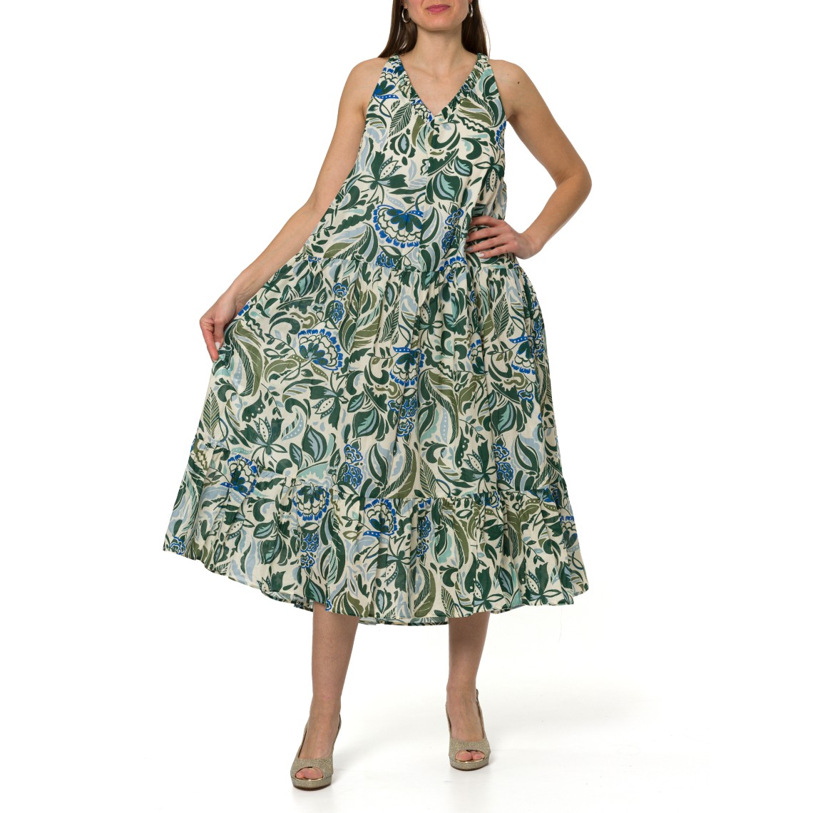 Abito con balze in mussola di cotone stampata i Blues